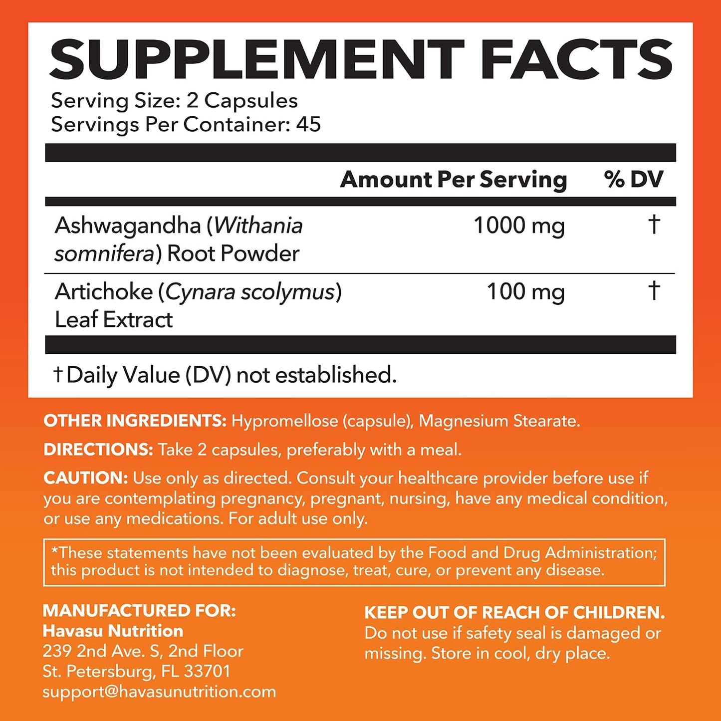 Ashwagandha 1000mg Per Serving with Artichoke Extract, 45 Servings | Ashwagandha Capsules for Stress, Mood and Energy Support, Adaptogenic Herbal Support for Adults, Vegan, Non-GMO, 90 Count