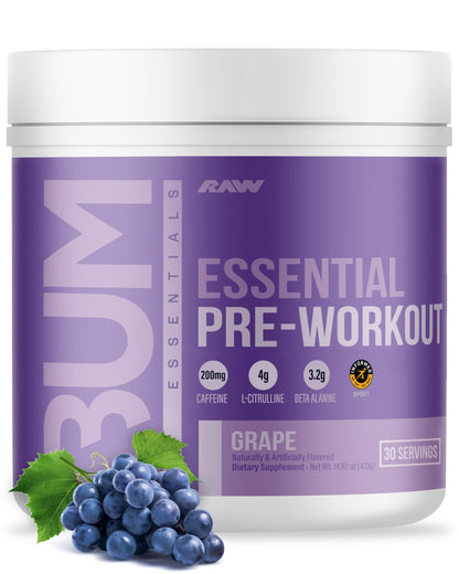 RAW Nutrition - Essential Pre - Chris Bumstead Pre Workout Formula, Sports Nutrition Pre-Workout Powders | Men & Womens Drink, Energy Powder for Working Out (Blue Raspberry)