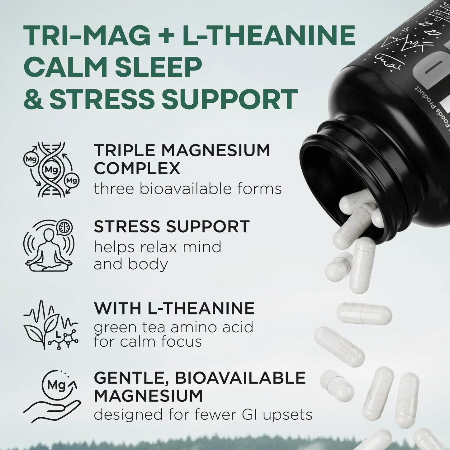 Wild Foods Magnesium Complex Supplement with 7X Forms, 90 Capsules | High Absorption, Full Spectrum, Easy Digestion | 500mg Glycinate, Bisglycinate, Malate, Orotate, Citrate, Taurate