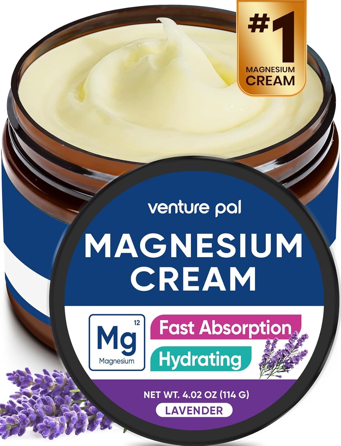 Venture Pal Topical Magnesium Cream, Highly Concentrated Magnesium Lotion | Fast-Absorbing Magnesium Moisturizing Cream with Coconut Oil, Shea Butter & Hyaluronic Acid; Suitable for Kids