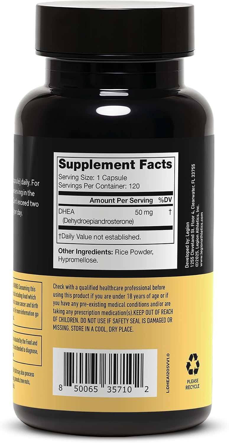LEGION DHEA 50mg Supplement for Men & Women – Supports Hormone Balance & Wellness, Helps Maintain Energy, Immune System & Bone Strength, Naturally Sweetened, Non-GMO, Gluten-Free (120 Servings)