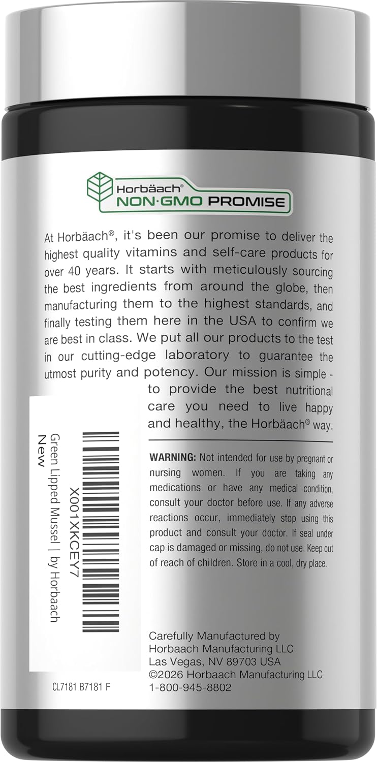 Horbäach Green Lipped Mussel |120 Capsules | from New Zealand | Premium Freeze Dried Mussel Powder | Non-GMO and Gluten Free