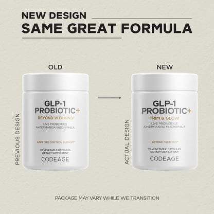 Codeage GLP-1 Probiotic+ - Live Probiotics Akkermansia, Clostridium, Bifidobacterium, Chicory Inulin Probiotic, Prebiotics & Postbiotics Supplement - 500 Million AFU, 3-Month Supply - 90 Capsules