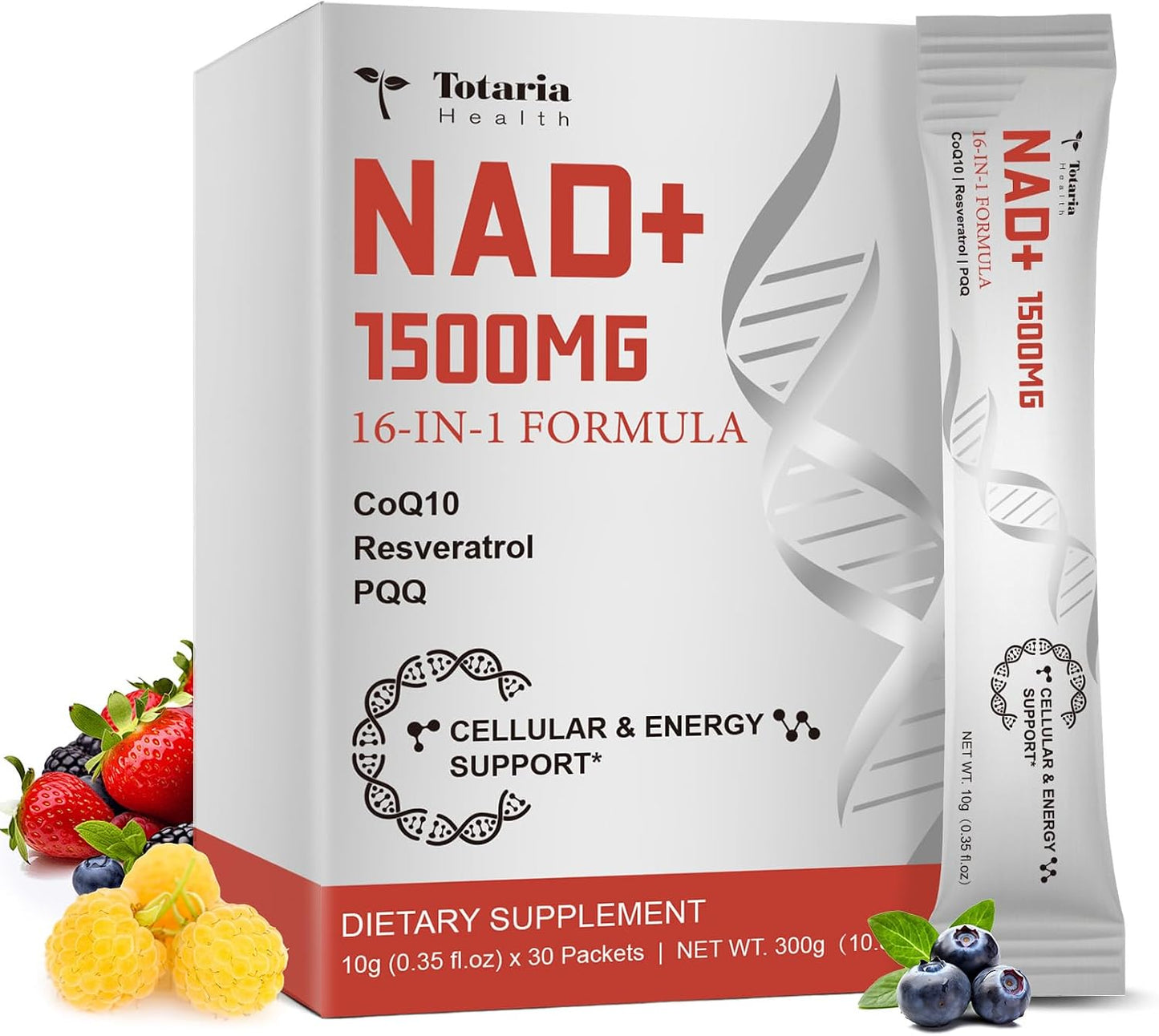 Totaria 16-in-1 NAD Liquid Supplement 1500mg for Men & Women, Extra Strength NAD+ with NMN Precursor, Resveratrol, PQQ, CoQ10, Supports Anti Aging, Energy, Immune, Focus (30 Packets) 1 Months Supply