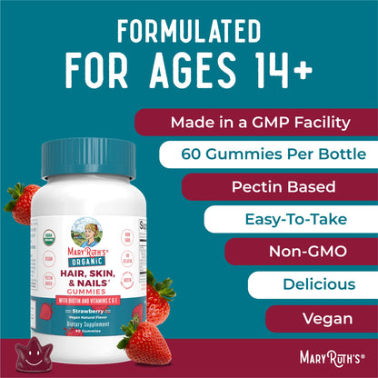 MaryRuth Organics Hair Skin and Nail | USDA Organic | Biotin Gummy with Vitamin C and E