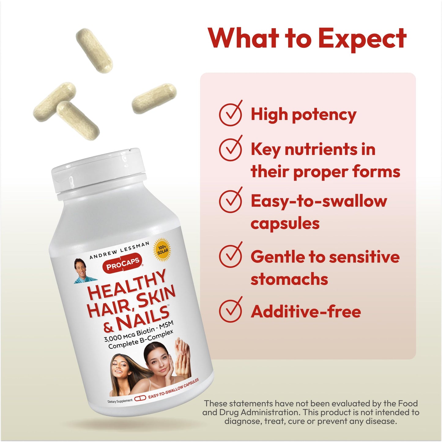 Andrew Lessman ProCaps Healthy Hair, Skin & Nails 60 Capsules | Biotin, Marine Collagen Peptides, MSM & Silica to support Keratin, Collagen and healthy connective tissue.