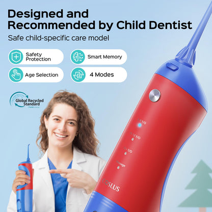 COSLUS C31 Kids Water Dental Flosser, Safe & Gentle for Ages 6+, Blue White