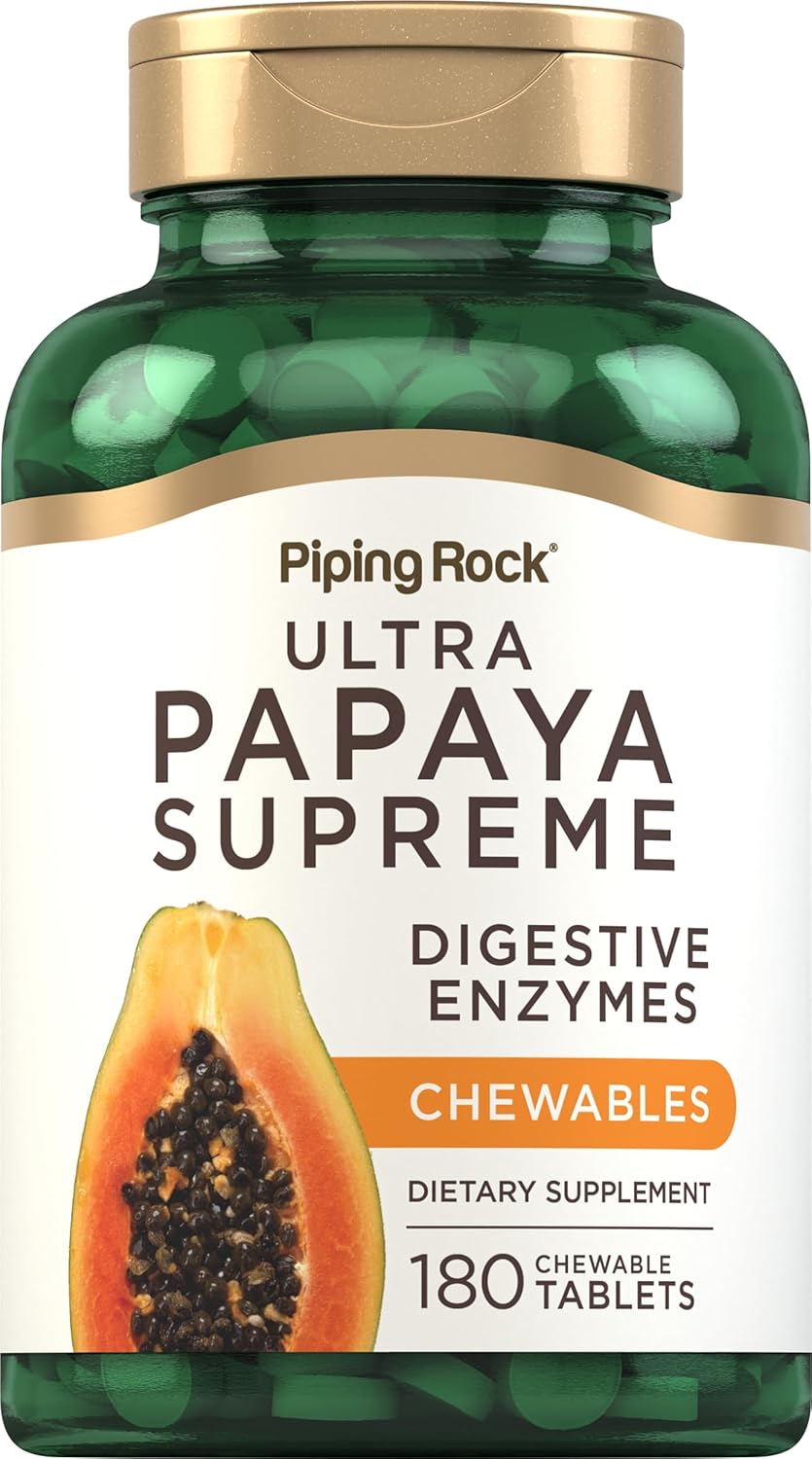 Piping Rock Papaya Digestive Enzymes Chewable | 180 Tablets | Ultra Supplement for Women and Men | Carica Papaya | Vegetarian, Non-GMO, Gluten Free