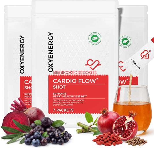 OxyEnergy Heart & Vascular & Blood Pressure Health Liquid Supplement | Nitric Oxide, Beet Root & CoQ10 & Olive & Resveratrol, Non-GMO, Natural Berry Flavor 21 Stick Packs