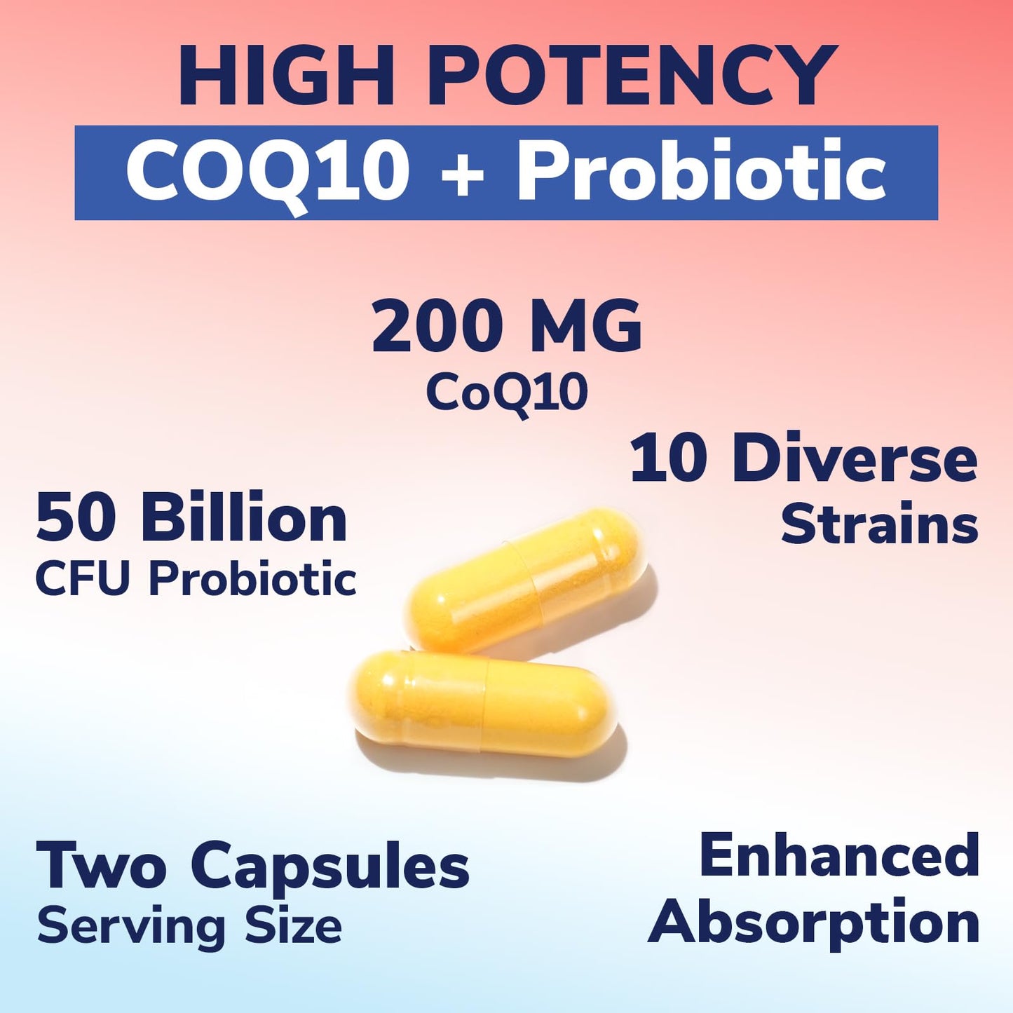 Vitalibre CoQ10 200 mg, with Probiotics for Women & Men, 50 Billion CFU, High Absorption Ubiquinone, Heart & Gut Energy Support, Powerful Antioxidant, Easy to Swallow, 60 Vegan Capsules