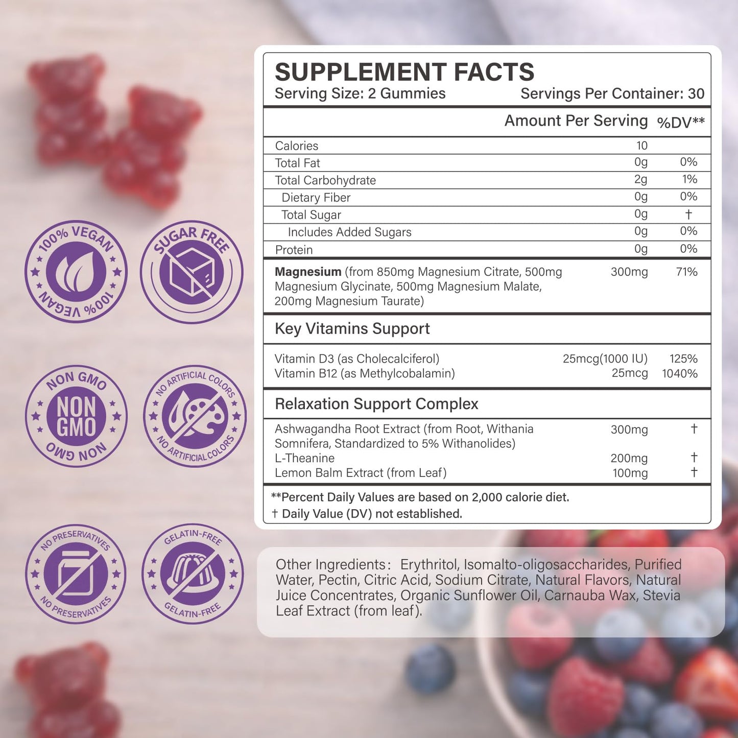 Magnesium Gummies for Stress & Sleep - 300mg Magnesium Complex with Glycinate, Citrate, Malate & Taurate - Supports Relaxation, Muscle & Heart Health - Vegan, Sugar-Free, Non-GMO - 120 Gummies