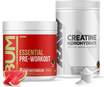 RAW Nutrition Creatine Monohydrate & Sour Watermelon Pre-Workout Powder Bundle