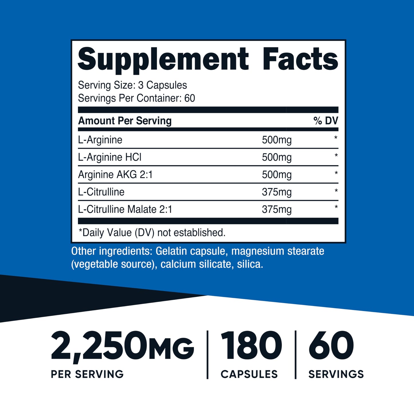 Nutricost Nitric Oxide Booster 2250mg, 180 Capsules - 750mg Per Casule, 60 Servings - Gluten Free and Non-GMO | 750mg Per Casule, 60 Servings, GMO-Free