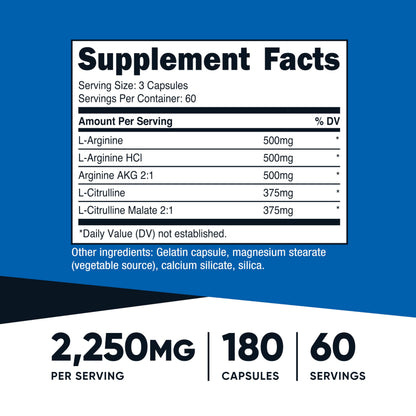 Nutricost Nitric Oxide Booster 2250mg, 180 Capsules - 750mg Per Casule, 60 Servings - Gluten Free and Non-GMO | 750mg Per Casule, 60 Servings, GMO-Free