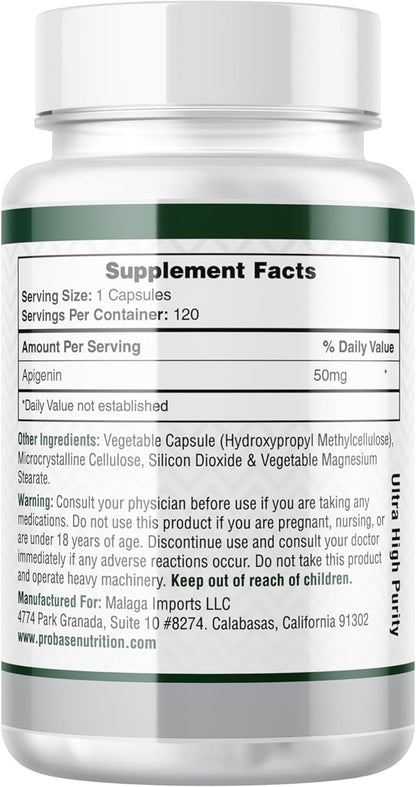 Probase Nutrition Ultimate Apigenin Capsules 50mg - Non-GMO, Vegan, Gluten Free - 4 Month Supply - Herbal Relaxation Support Formula