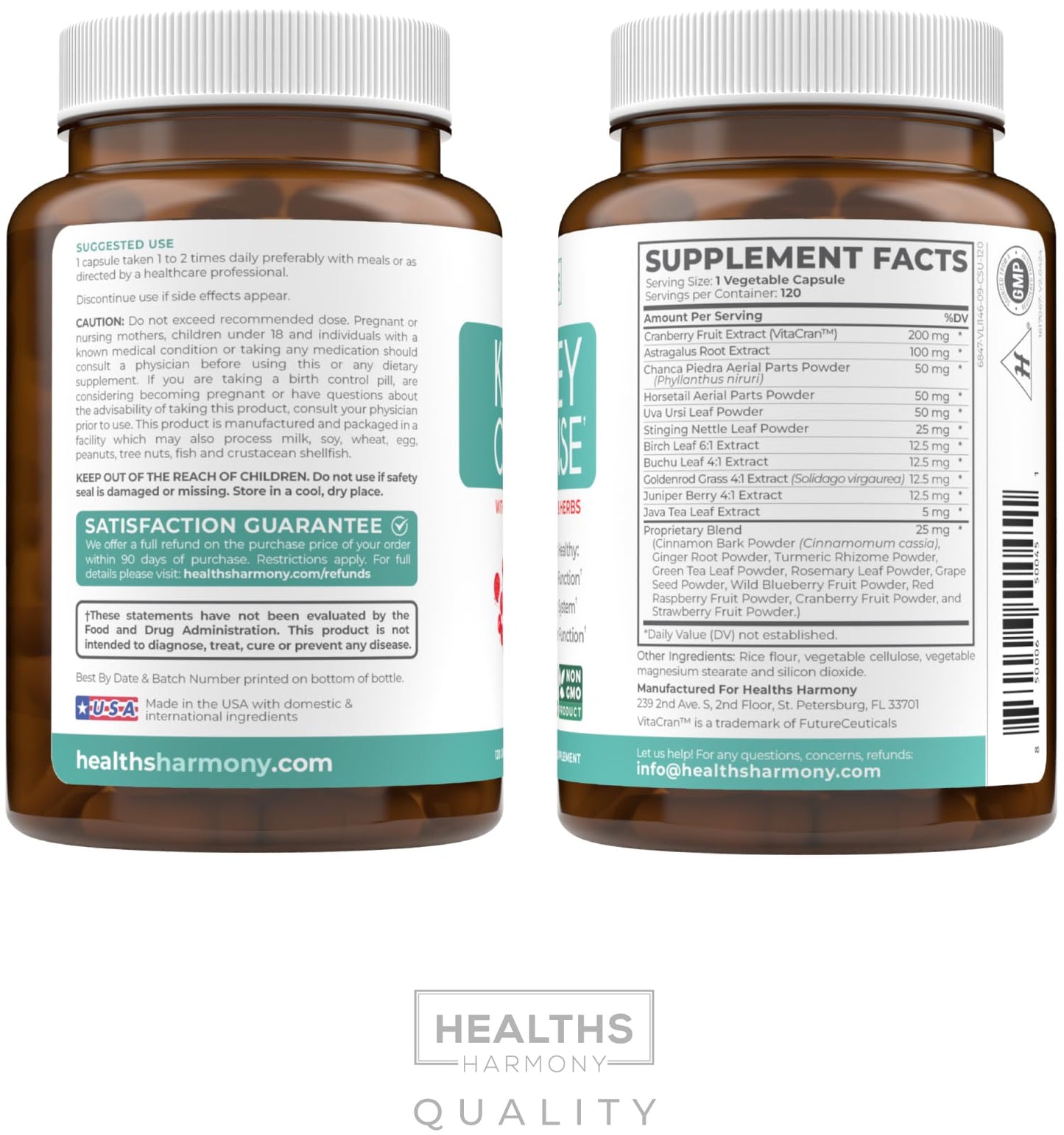 Kidney Cleanse Detox (Non-GMO) Support Healthy Urinary Tract- Powerful VitaCran Cranberry Extract & Herbs – Healthy Kidney Support Supplement - 60 Vegetarian Capsules (No Pills)