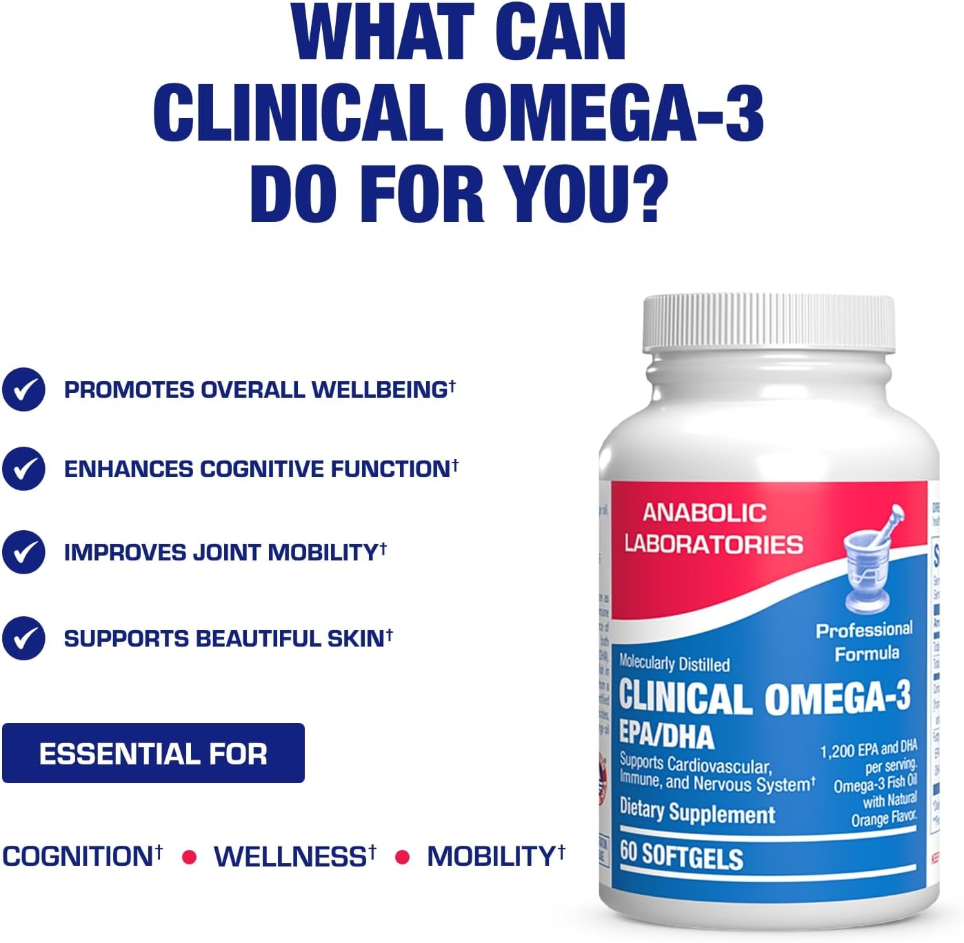 Omega 3 Fish Oil 1200 mg - Clinical DHA EPA Omega 3 Supplement with Burpless Fish Oil Brain Heart & Overall Health - Molecularly Distilled for Purity - Certified Sustainably Sourced (Orange Flavored)