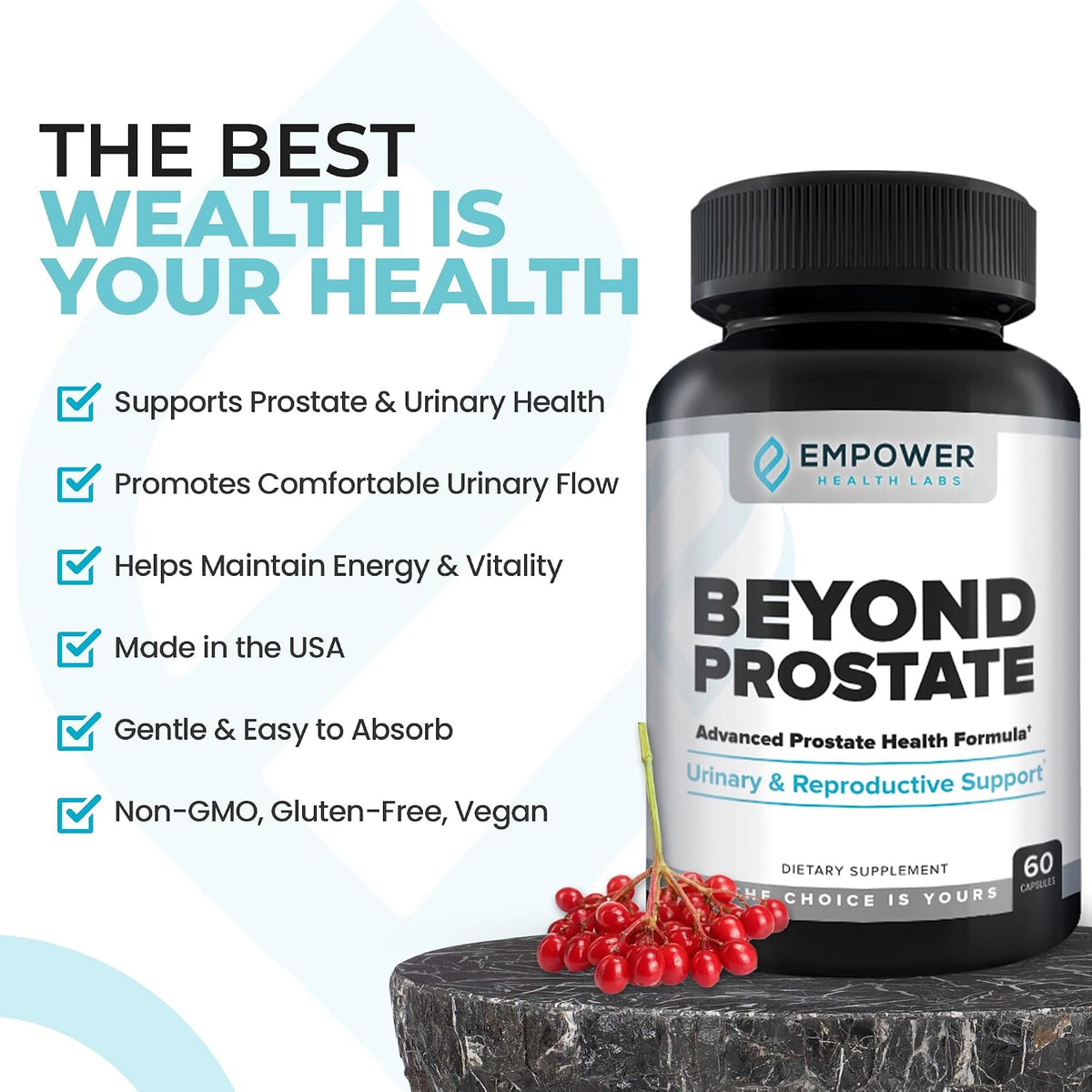 Empower Health Beyond Prostate Supplement – Prostate Health Support with Saw Palmetto, Zinc, Red Raspberry, and Stinging Nettle – Urinary and Prostate Wellness Complex – 60 Capsules