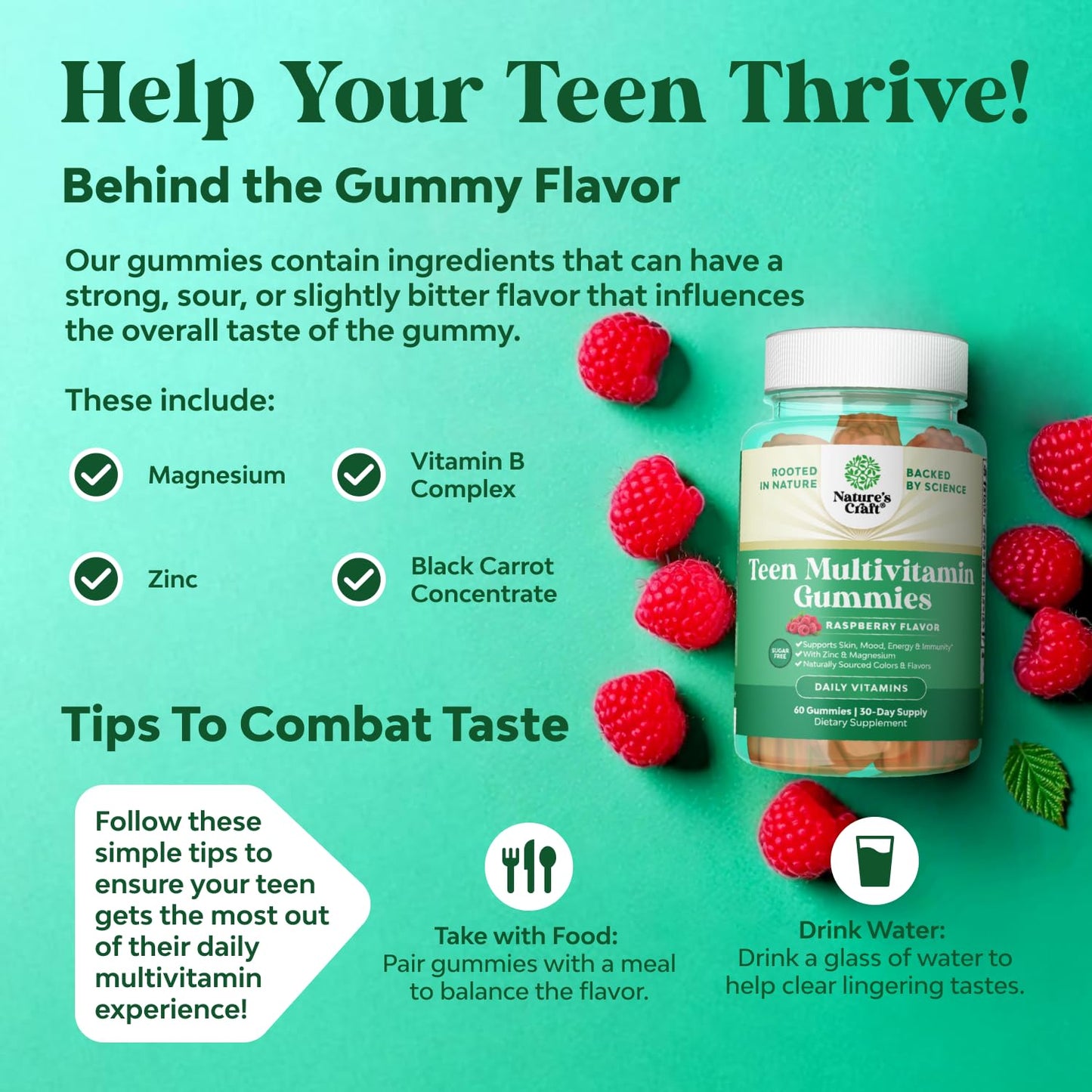 Teen Multivitamin Gummies 12-17 - Teen Boys & Girls Gummy Vitamins for Better Skin, Immune Strength, Mood & Energy Support - Teenage Girl & Boy Supplements with Zn, Mg, Vitamin A, C, D & E - 60 Ct