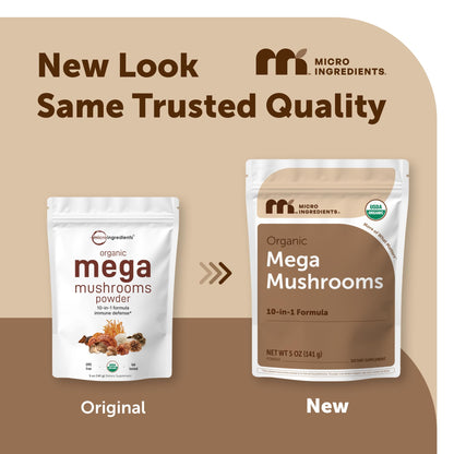 Micro Ingredients Organic Mega Mushroom Powder, 5oz (141 Days Supply) | 10-in-1 with Chaga, Lion’s Mane, Cordyceps & More | Great for Smoothies & Daily Use | Non-GMO, Vegan Friendly