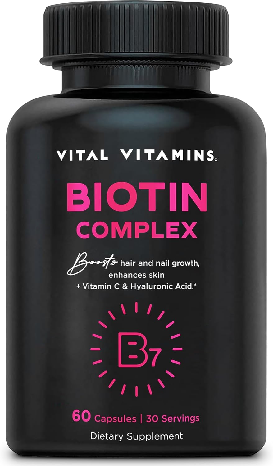 Vital Vitamins Biotin Complex with Collagen & Hyaluronic Acid | 5,000mcg Biotin, MSM & Vitamin C for Hair, Skin & Nails, Non-GMO, For Women & Men, 60 Capsules check