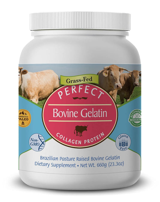 Perfect Bovine Gelatin 100% Grass Fed Beef Gelatin Powder (Cooked Collagen), Brazilian Pasture Raised ~ Large 23.3oz. 60 Serving Container ~ No Fillers, GMOs or Pesticides