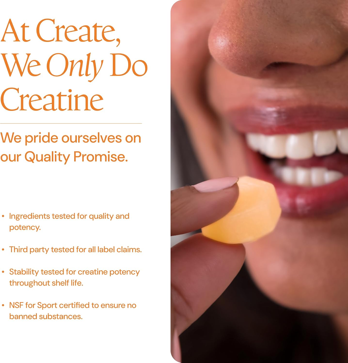 Create Creatine Monohydrate Gummies for Men & Women, Boost Focus, Strength, and Endurance, Anti-Melting Formula, Vegan, Gluten-Free, Non-GMO, 1.5g of Creatine per Gummy (Orange)