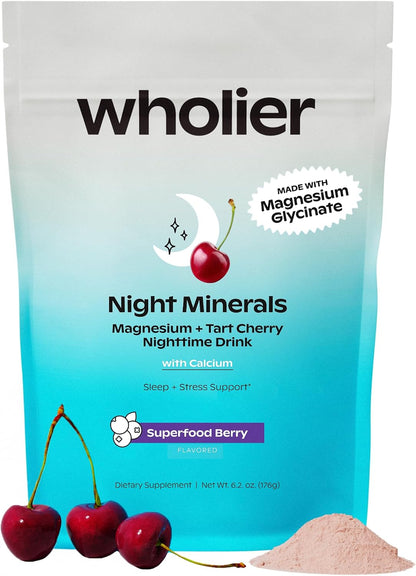 wholier Night Minerals Magnesium Glycinate & Calcium, Berry, 25 Servings
