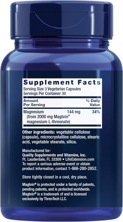 Neuro-Mag Magnesium L-Threonate, Memory Health, Quick Thinking, Cognitive Health Support, Vegetarian, 90 Vegetarian Capsules