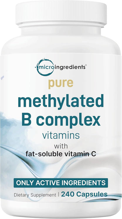 Micro Ingredients Pure Methylated B Complex & Pure Triple Magnesium 400mg Capsules | 2 Pack Bundle | Glycinate, Malate, B12, Thiamin, Fat Soluble Vitamin C, & More | Clean Ingredients Without Fillers