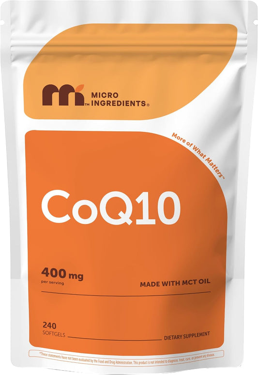 Micro Ingredients CoQ10 400 mg Per Serving, 240 Softgels | Made with Coconut MCT Oil | Coenzyme Q10 (Ubiquinone) | Non-GMO