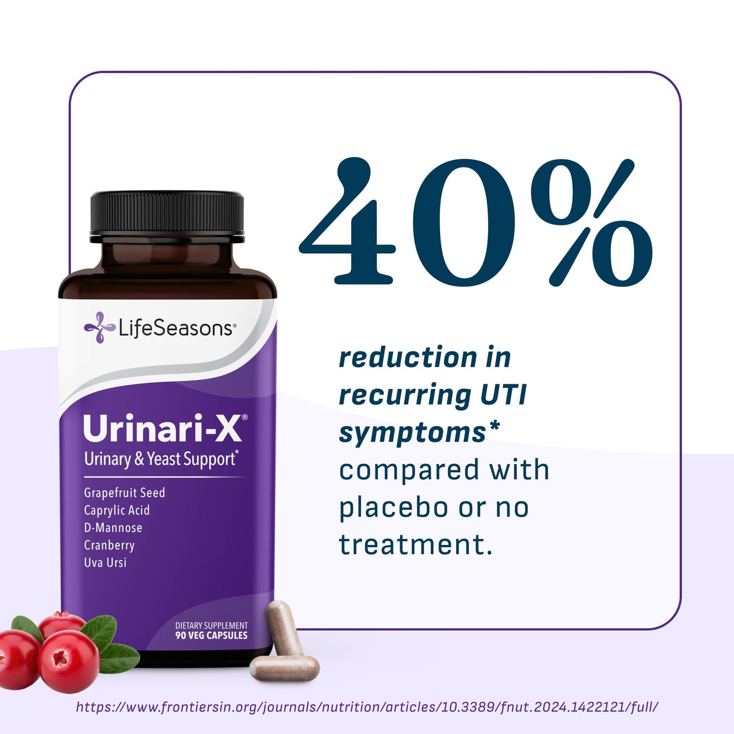 Urinari-X - Urinary Tract Support - Fast Acting UTI Relief - Vitamin Supplement for Healthy Bladder Function & Immunity - D-Mannose, Cranberry, Caprylic Acid, Uva Ursi & Grapefruit - 90 Capsules