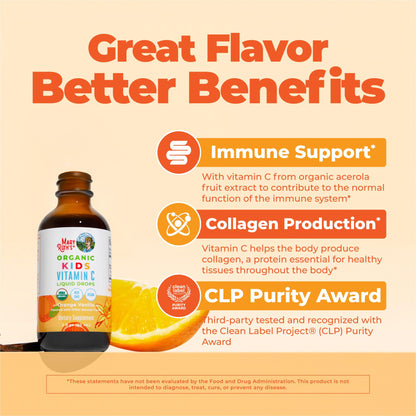 MARYRUTH'S USDA Organic Kids Vitamin C Drops Vegan Vitamin C Immune Support Supplement for Ages 4-13 | Immune Support & Overall Health | Vitamin C from Organic Acerola Fruit Extract | 2oz