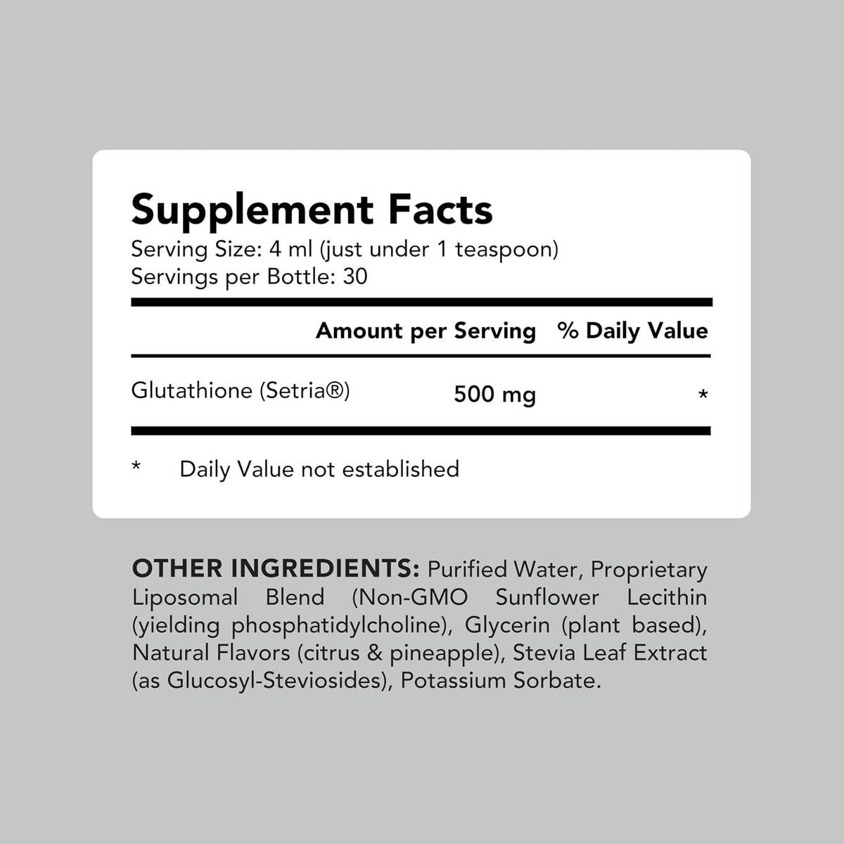 AMANDEAN Liposomal Glutathione 500mg Supplement, Liquid, Setria