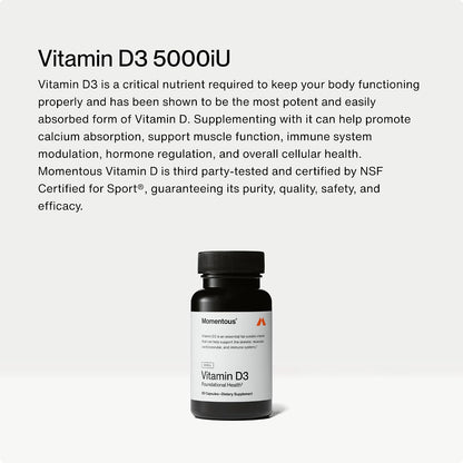 Momentous Omega-3 Fish Oil 1,600 mg & Vitamin D3 Supplement - Daily Omega-3 Supplement for EPA & DHA & 5,000 IU Capsules to Support Foundational & Joint Health - NSF Certified, GMO-Free, Gluten-Free