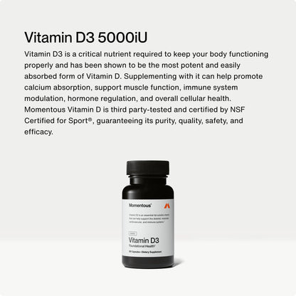 Momentous Vitamin D3 Supplement - 5,000 IU Capsules for Foundational Health Support - NSF Certified for Sport - Gluten Free - 60 Servings