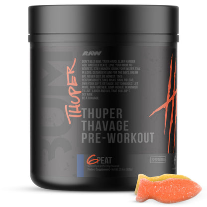 RAW Thuper Thavage Pre Workout Powder - High-Stim Preworkout with Creatine, Beta Alanine, L-Citrulline & Caffeine - Chris Bumstead Gym & Fitness Supplement for Men & Women - Watermelon Grape
