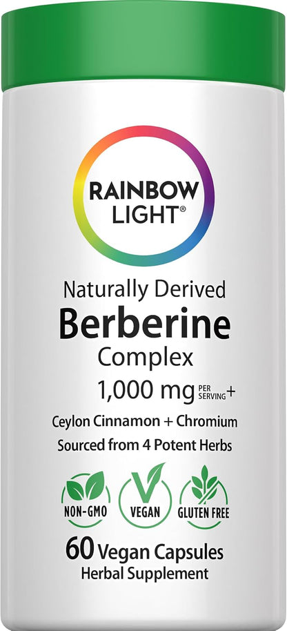 Rainbow Light Berberine Supplement with Ceylon Cinnamon | 60 Capsules | 1,000mg | Plus Chromium | Sourced from 4 Potent Herbs