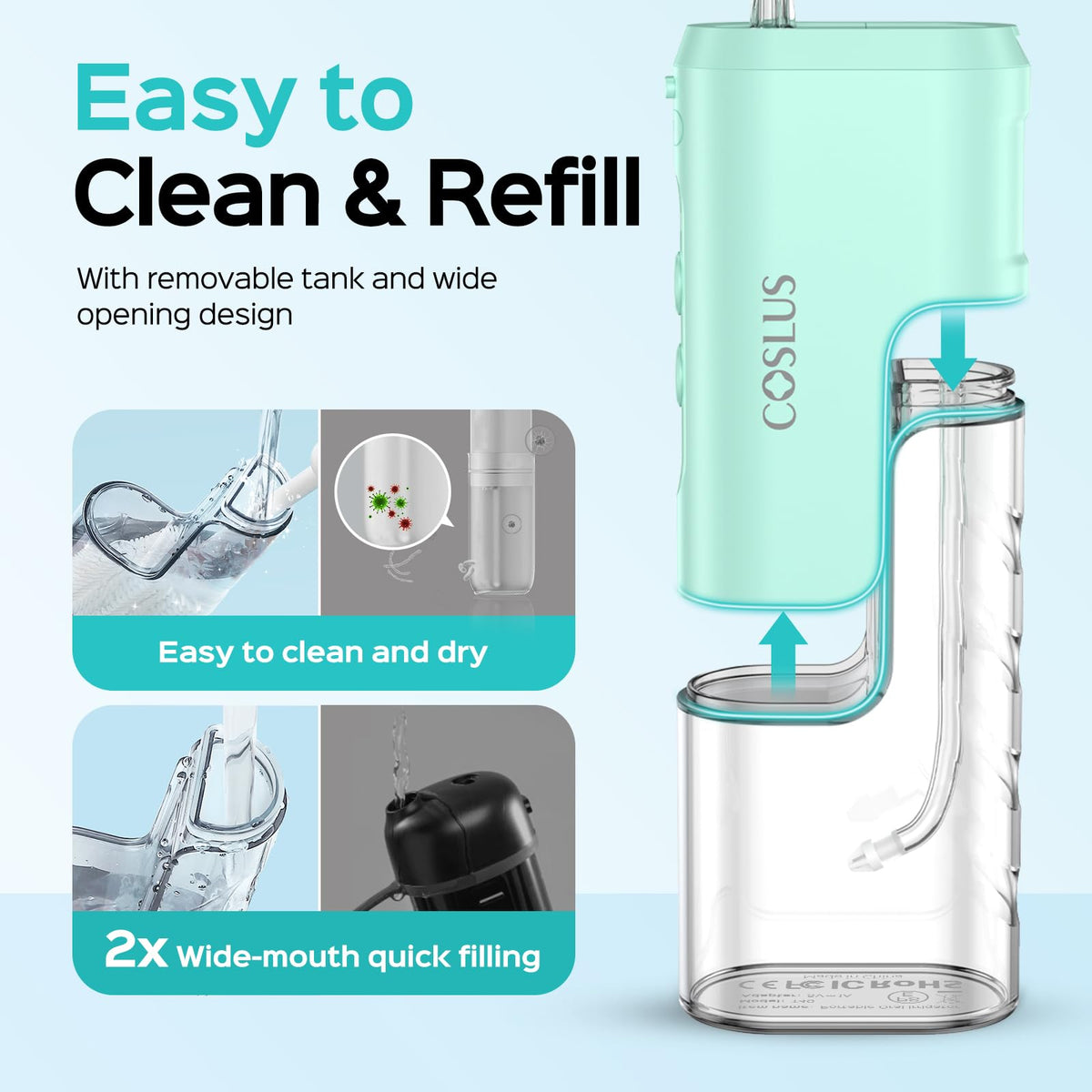 COSLUS T40 Mini Water Flosser for Travel, Portable Compact Design, Balck