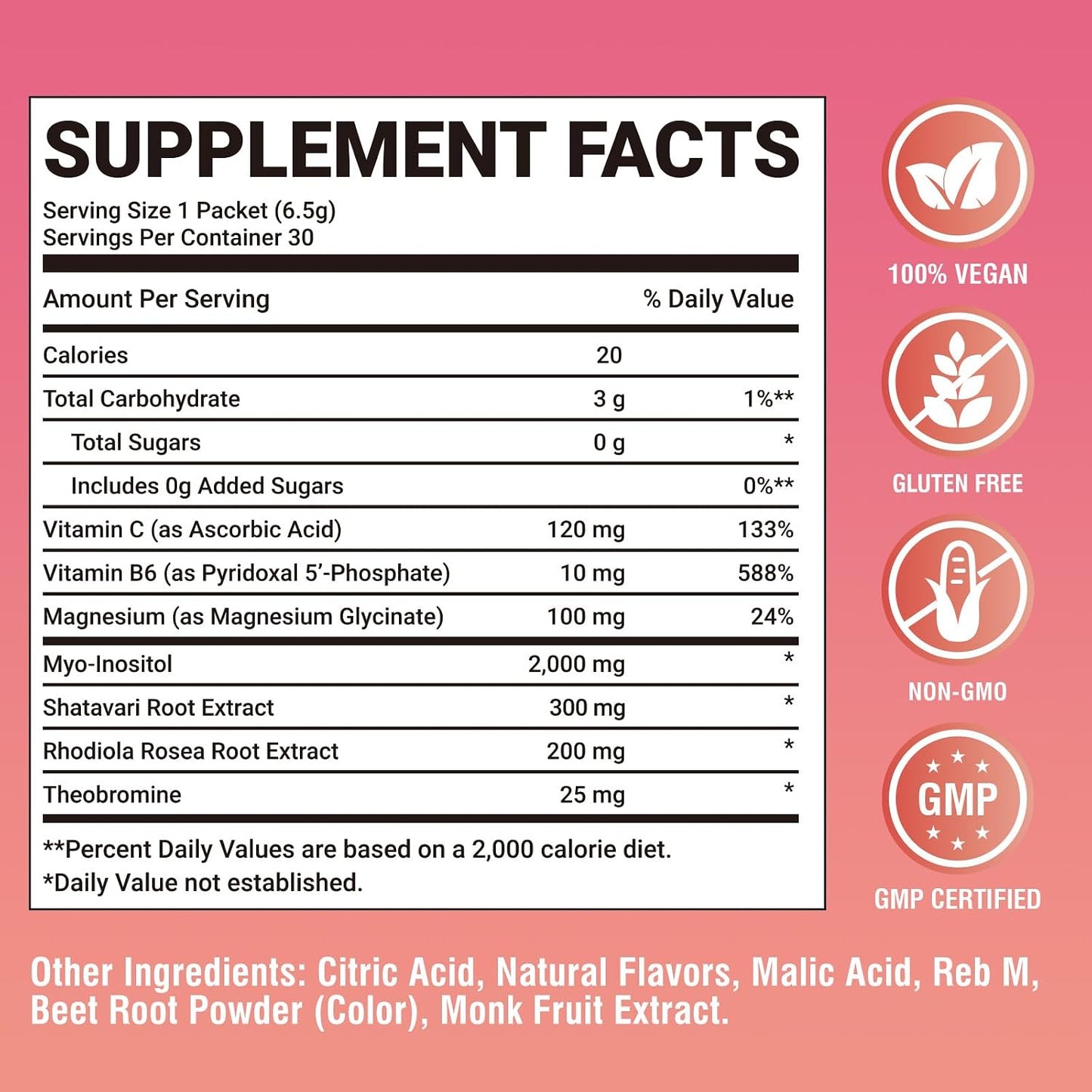 Hormone Balance for Women, Female Hormonal Support Drink Mix with Myo-inositol, Magnesium, Rhodiola Rosea, Vitamin C, Cortisol Supplement for Women, Vegan, Sugar-Free, Non-GMO, 30 Stick Packs