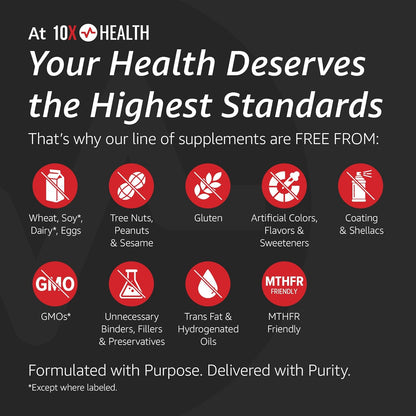 10X Health Tmg Supplements - 60 Capsules | Trimethylglycine: Betaine Anhydrous, Liver & Heart Support, Non-GMO & Gluten-Free