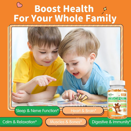 Magnesium Gummies for Kids - Magnesium Glycinate Supplement with L-Theanine, Vitamin B6, D3 for Adults & Kids, Calm Magnesium for Sleep, Relaxation, Brain, Bones, Orange & Pineapple