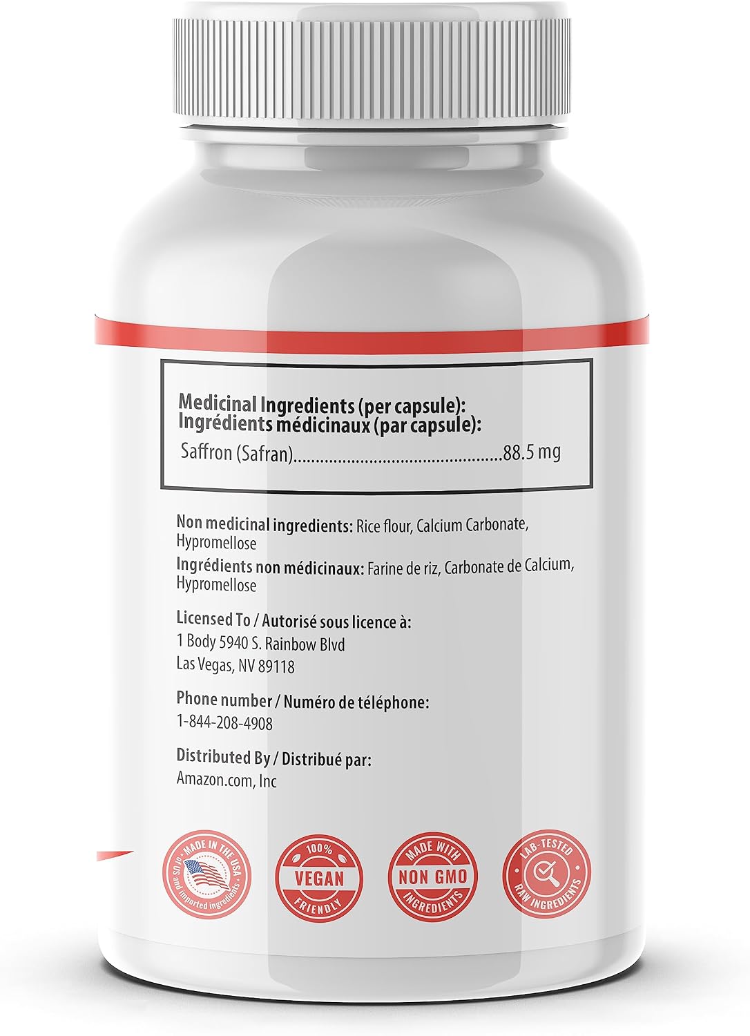 1 Body Saffron Extract Supplement, 88.5 mg Safranal, Antioxidant and Mood Support, Vegetarian Capsules