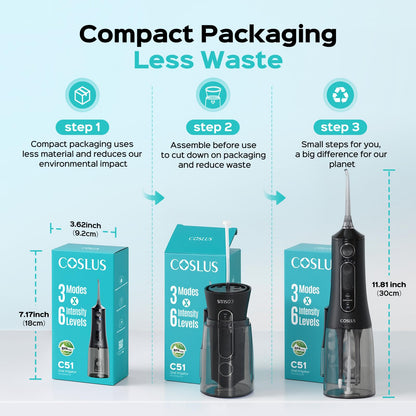 COSLUS ADA Accepted C51 Water Dental Flosser, 3 Modes 6 Pressure, White