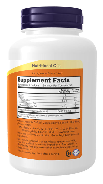 NOW Supplements, Pumpkin Seed Oil 1000 mg with Essential Fatty Acids and Phytosterols, Cold Pressed, 200 Softgels