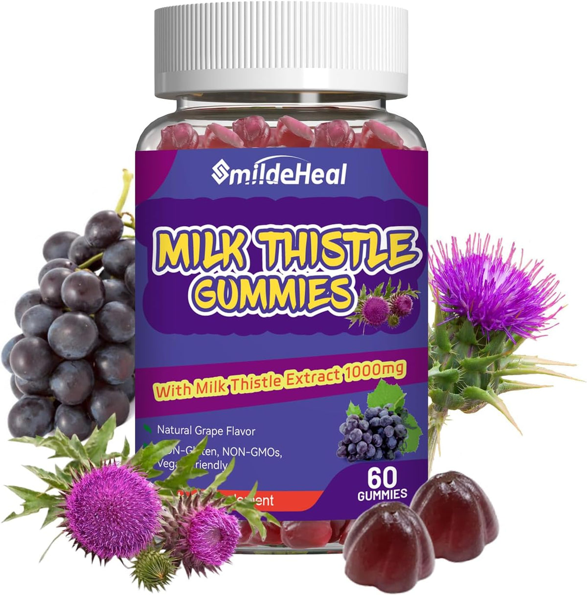 Milk Thistle Gummies 1000mg, Liver Detox, Antioxidant Support,60 Count | Milk Thistle Gummies, Milk Thistle Extract 1000mg, Liver Detox, Antioxidant Support, Milk Thistle Supplement, 60 Count
