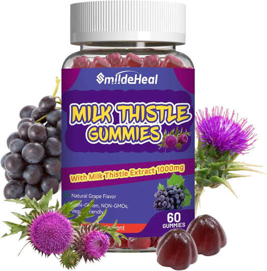 Milk Thistle Gummies 1000mg, Liver Detox, Antioxidant Support,60 Count | Milk Thistle Gummies, Milk Thistle Extract 1000mg, Liver Detox, Antioxidant Support, Milk Thistle Supplement, 60 Count