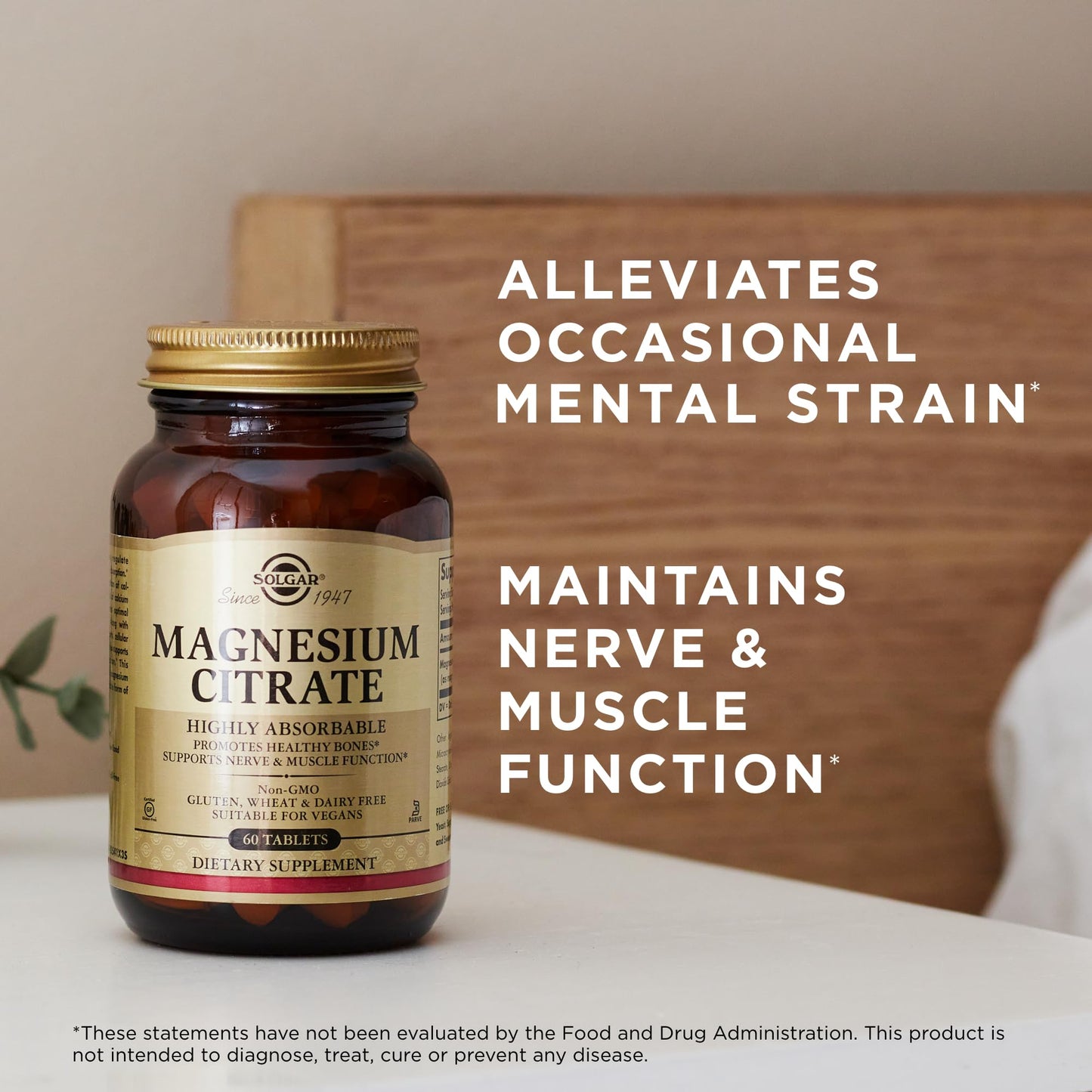 Solgar Magnesium Citrate, 120 Tablets - Promotes Healthy Bones - Supports Nerve & Muscle Function - Non GMO, Vegan, Gluten Free, Dairy Free, Kosher - 60 Servings, Standard Packaging