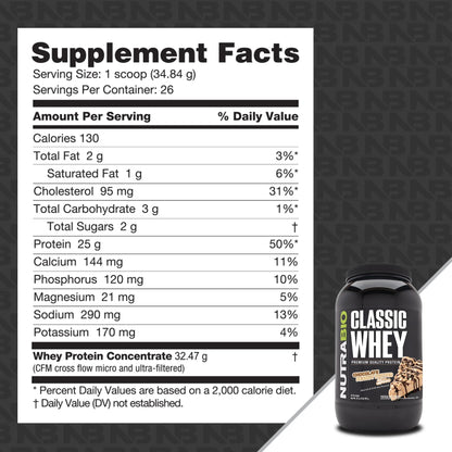 NutraBio Classic Whey Protein Powder- Full-Spectrum Amino Acid Profile - No Fillers