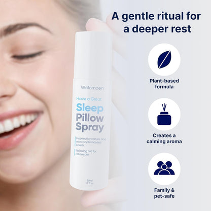 Wellamoon Sleep Spray - Calming Lavender Pillow Mist for Relaxation & Deep Sleep - Aromatherapy Bedding Spray Helps You Fall Asleep Faster - Soothing Bedtime Essential Oil Blend (50 ml.)